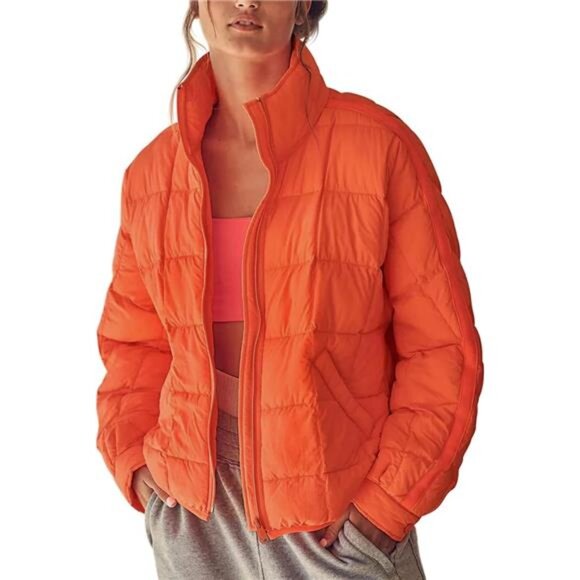 Women's Oversized Lightweight Down Coat Long Sleeve Zip Packable Short Puffer - Picture 2 of 6